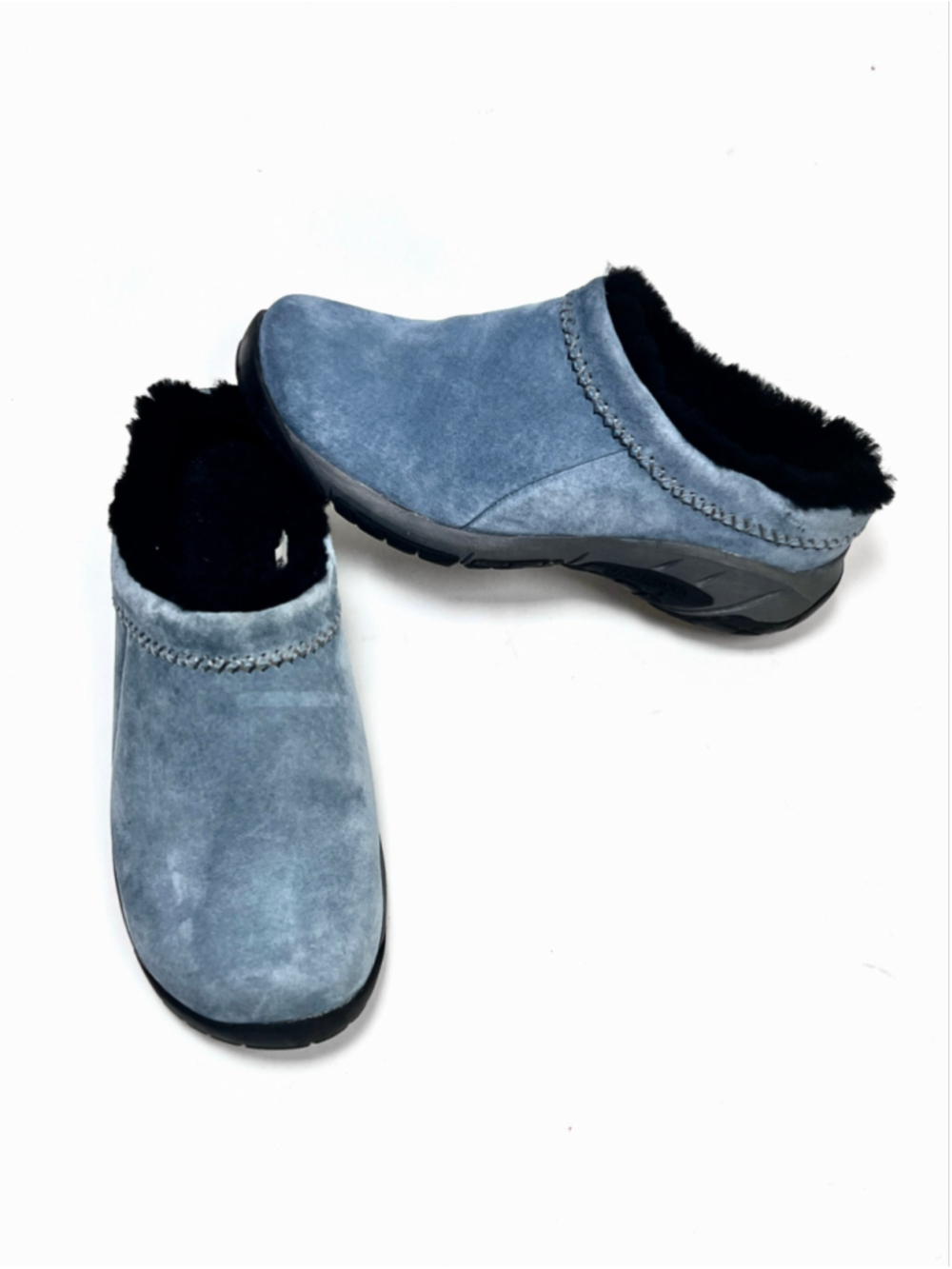 Merrell Womans Clogs Suede Slippers Size 7 Blue Black Wool Blend